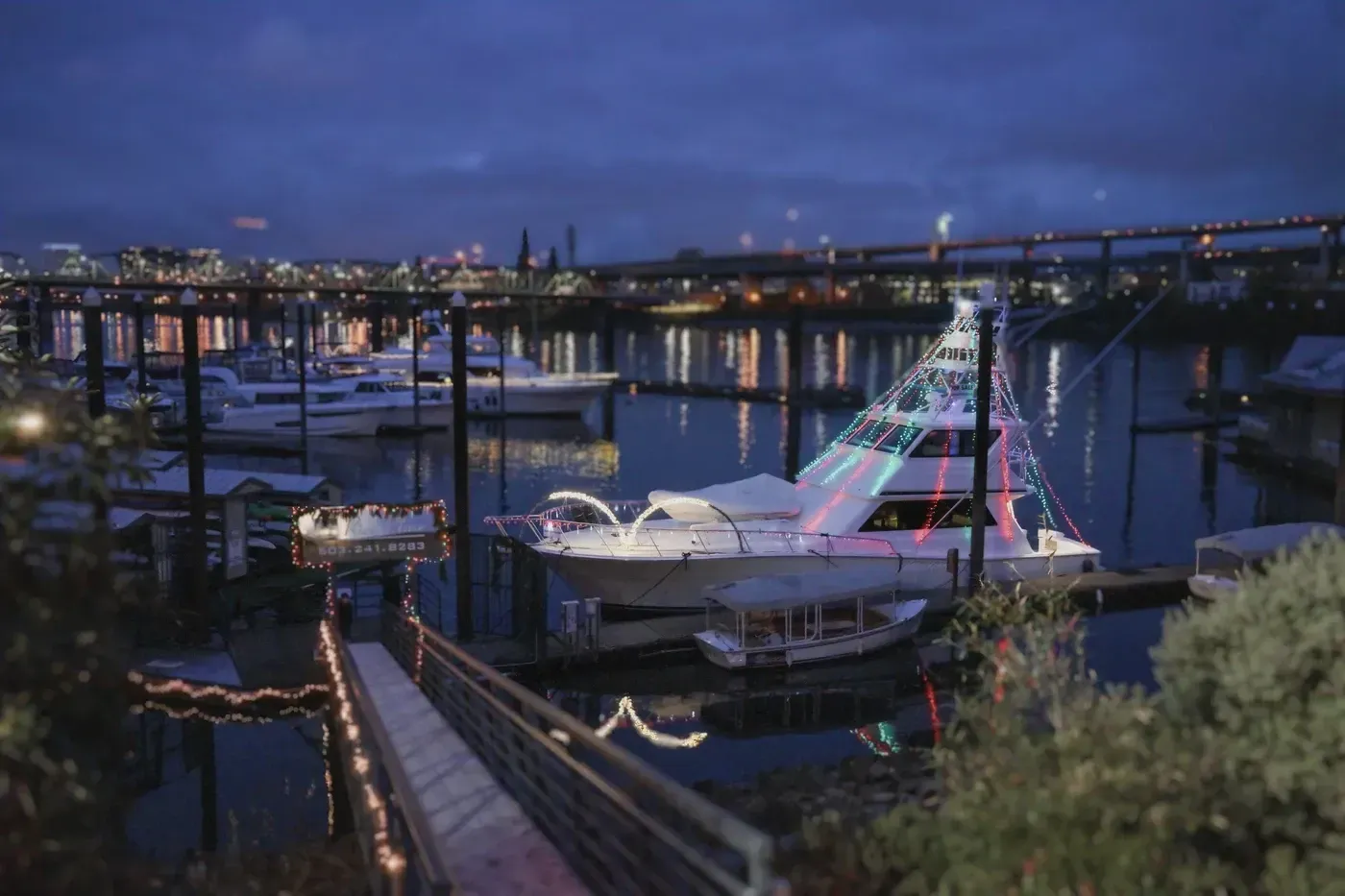 Riparian Twilight: Moored Hulls & Cobalt Willamette Currents